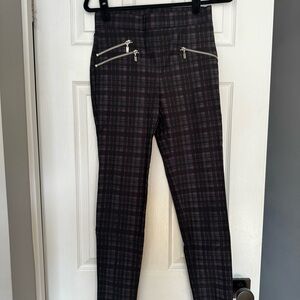 Ribkoff Plaid Slim Zipper Pocket Pants - Black & Dark Purple